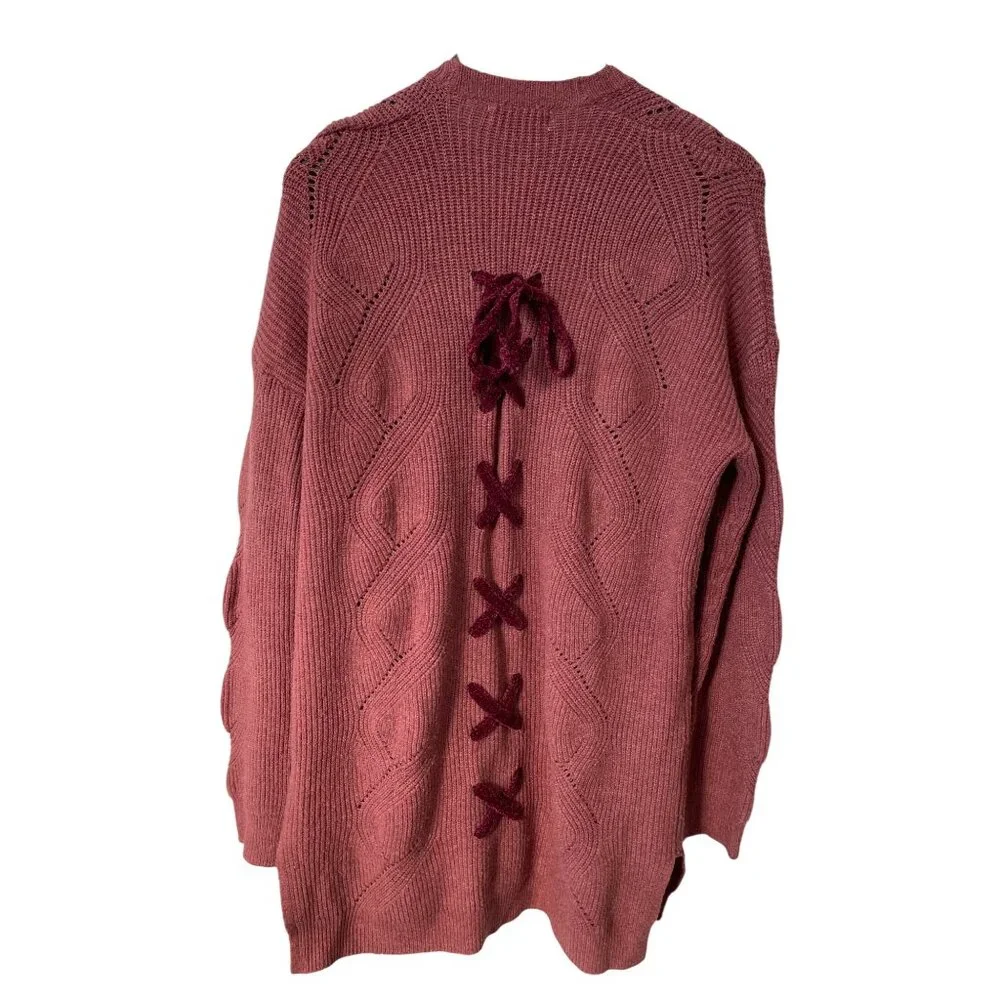 The Nines Cardigan Sweater Size Medium Open Front Lace Up Back Rose Pink Capsule